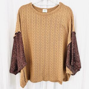 Blue Buttercup Super Soft Brown Two Tone Stretchy Funky Shirt Concert - Sz Large